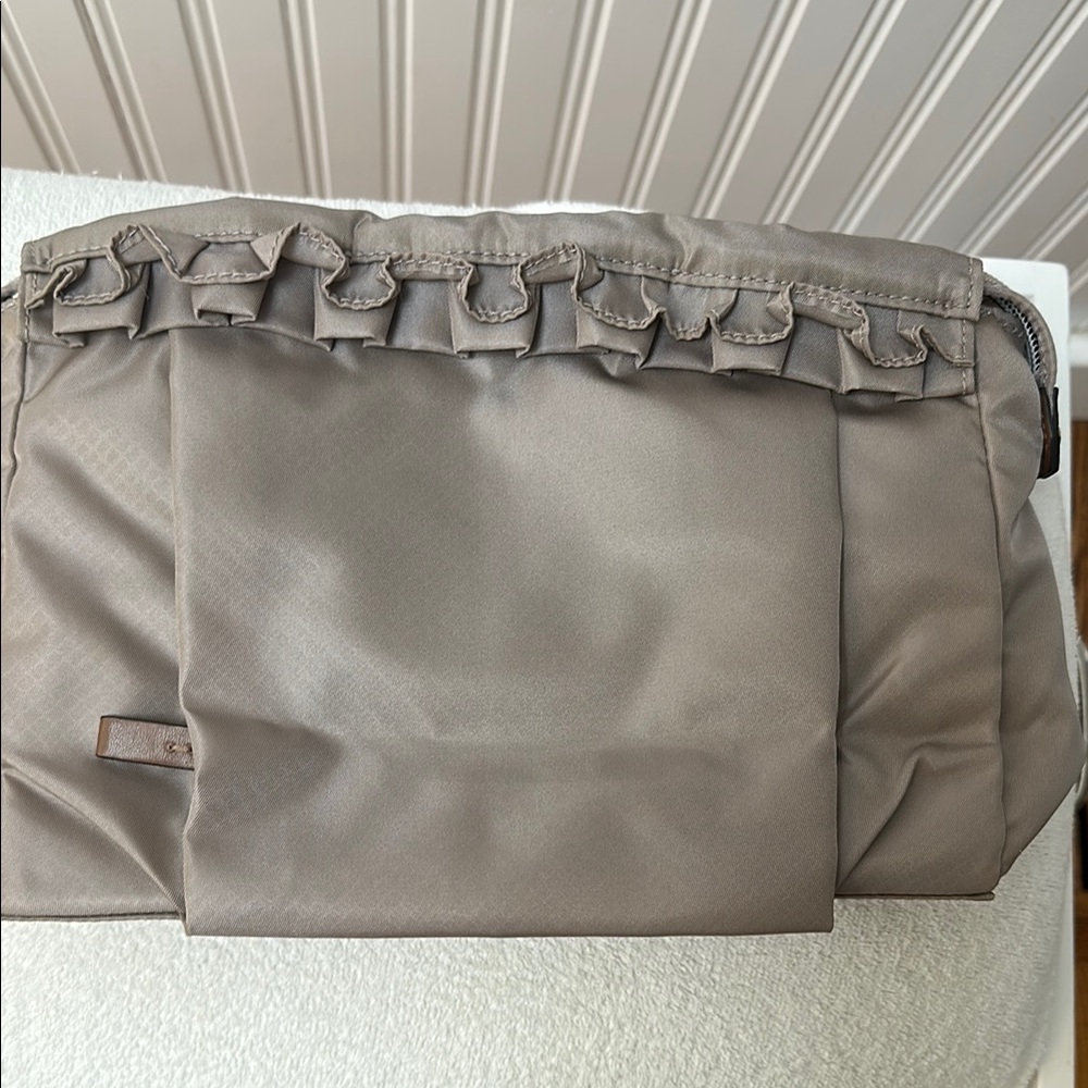 Tumi Enna Large ruffled Travel Pouch Taupe Cosmetics Bag - Picture 2 of 13